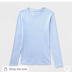 Light Blue Long Sleeve Ribbed T Shirt